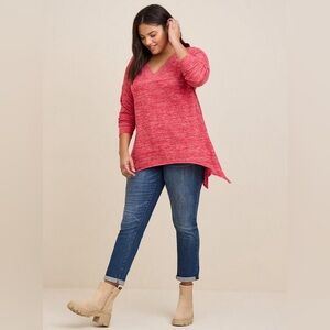 3529 Torrid Super Soft Plush V-Neck Drop Shoulder Sharkbite Hem Top 2X